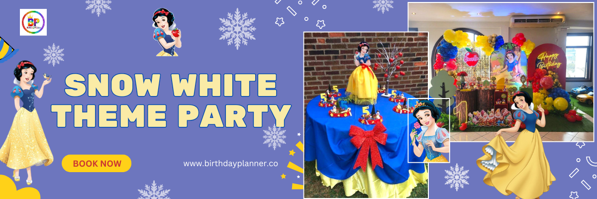 snow white theme party planner banner